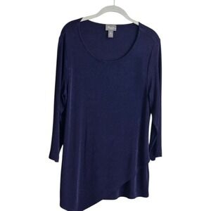 Chico's Travelers Purple Large Asymmetrical Hem Long‎ Sleeve Top 2 Wrinkle Free